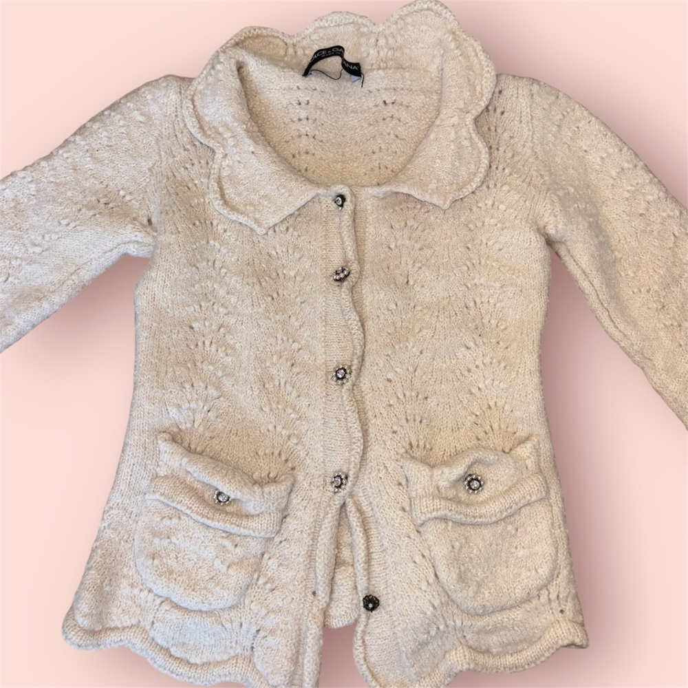 Dolce & Gabbana Cream Textured Knit Sweater Sz Small